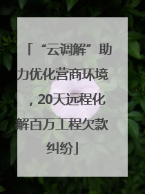 “云调解”助力优化营商环境，20天远程化解百万工程欠款纠纷