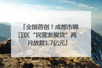 全国首创！成都市锦江区“民营发展贷”两月放款1.7亿元